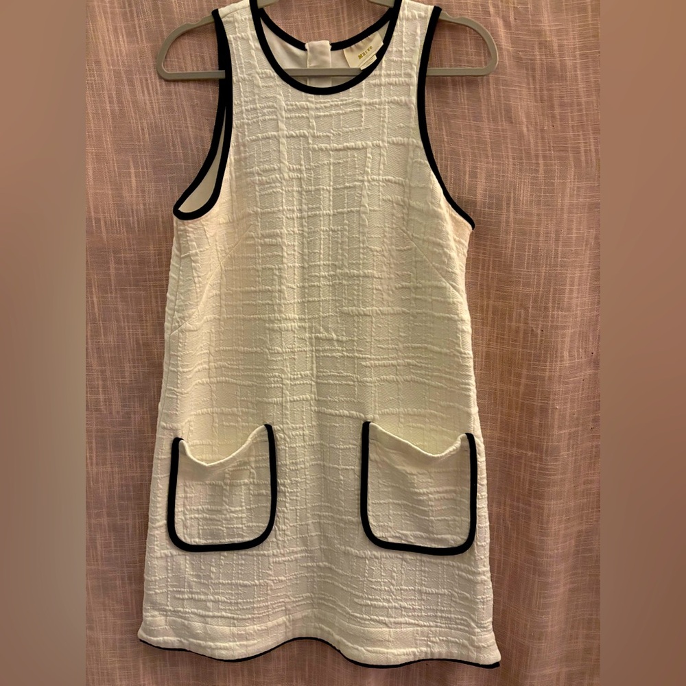 Anthropologie Maeve Shift Dress Women medium Sleeveless Pockets White Textured